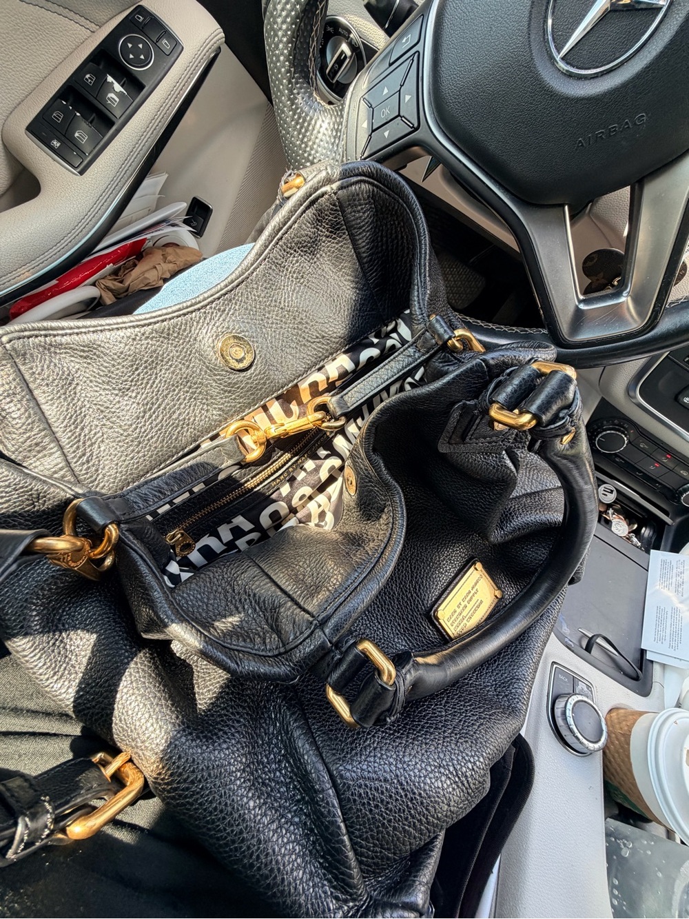 Marc by Marc Jacobs Black Pebbled Leather Shoulder Bag with Gold Hardware - Picture 6 of 11